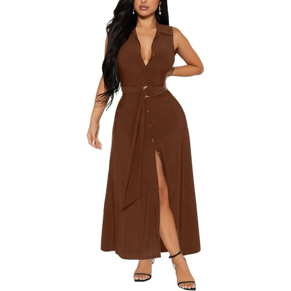 Women's Sleeveless V Neck Maxi Dress High Split Party Cocktail Elegant - Picture 2 of 5